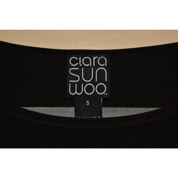 CLARA‎ SUN WOO $79 Faux Leather Jersey Knit Dolman Sleeve Tunic Black Small - Picture 3 of 3